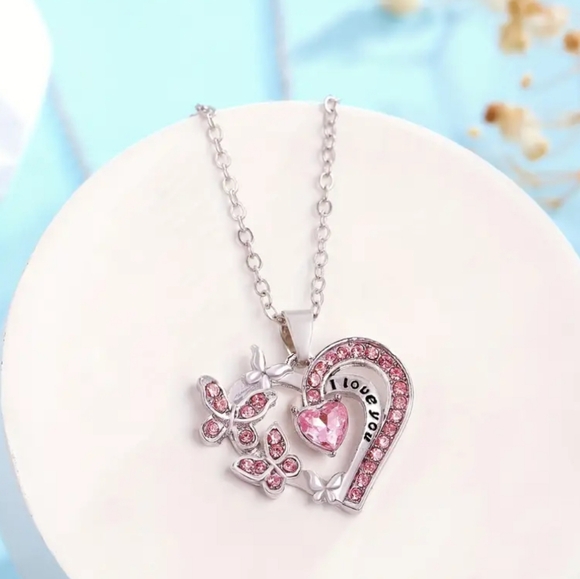 Jewelry - Pink Butterfly Heart Necklace